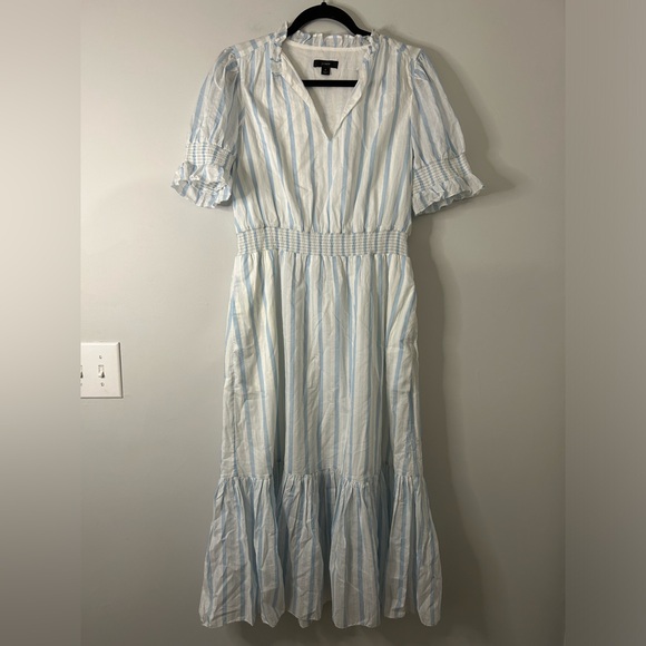 J. Crew Dresses & Skirts - J.Crew Blue & White Stripe Smocked Ruffle Midi Dress